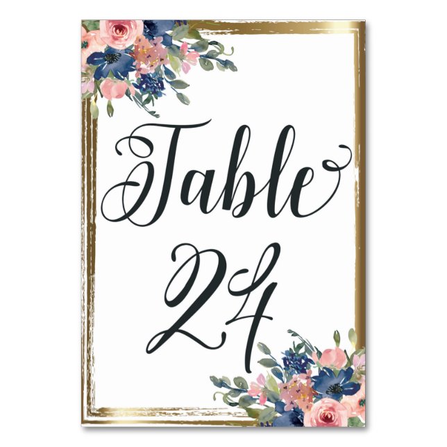 Watercolor Floral Calligraphy Table Number Card 24 (Front)