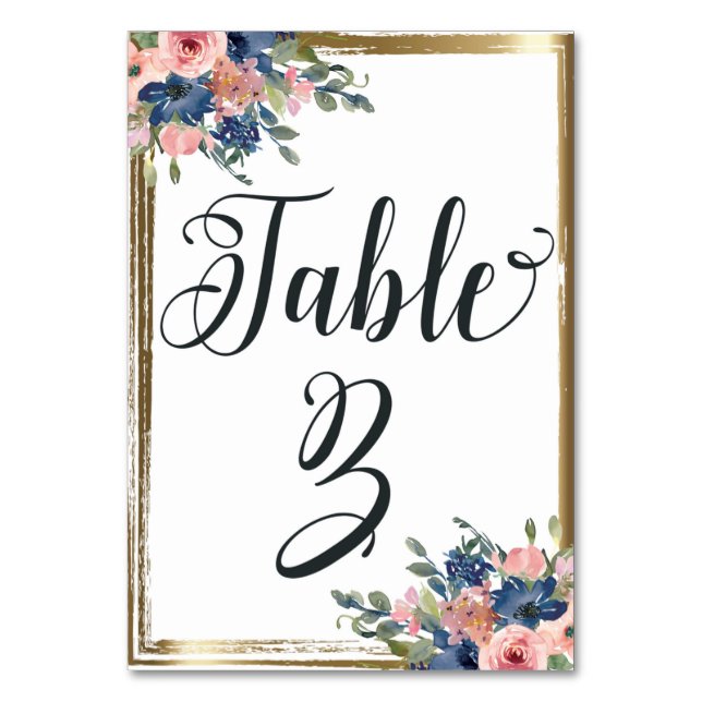 Watercolor Floral Calligraphy Table Number Card 3 (Front)