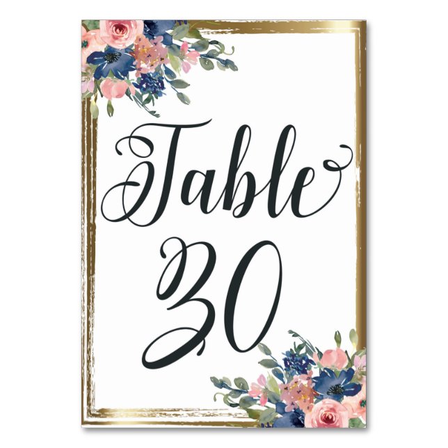 Watercolor Floral Calligraphy Table Number Card 30 (Front)