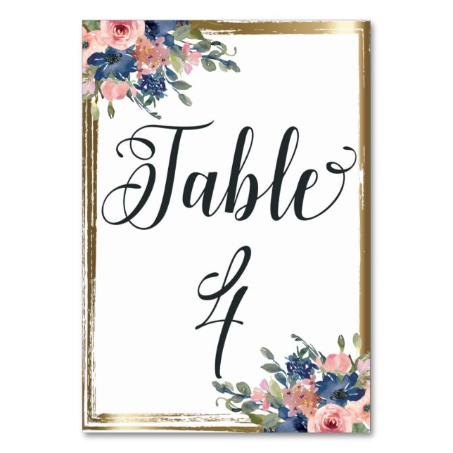 Watercolor Floral Calligraphy Table Number Card 4 (Front)