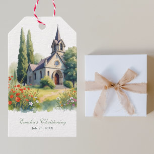 Watercolor Floral Catholic Church Baptism Gift Tags