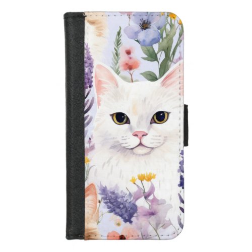 Watercolor Floral Cats Digital Papers iPhone 87 Wallet Case