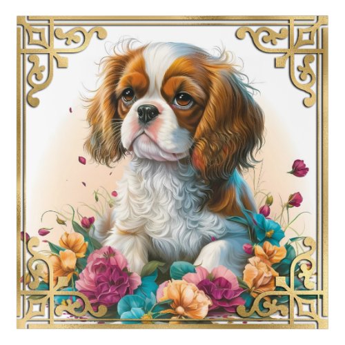 Watercolor Floral Cavalier King Charles Spaniel Acrylic Print