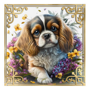 Watercolor Floral Cavalier King Charles Spaniel Acrylic Print
