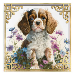 Watercolor Floral Cavalier King Charles Spaniel Acrylic Print