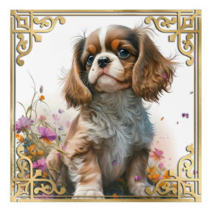 Watercolor Floral Cavalier King Charles Spaniel Acrylic Print