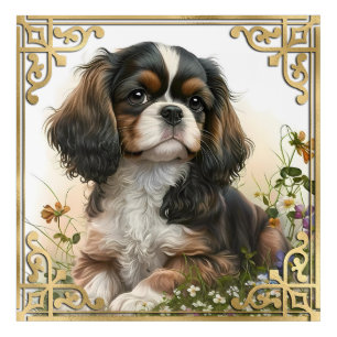 Watercolor Floral Cavalier King Charles Spaniel Acrylic Print