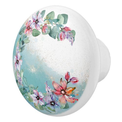 Watercolor Floral Ceramic Knob