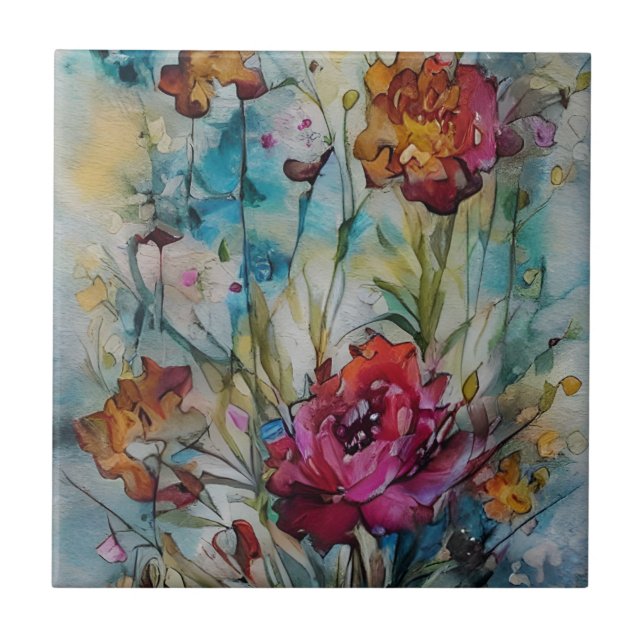 Watercolor Floral Ceramic Tile (Front)