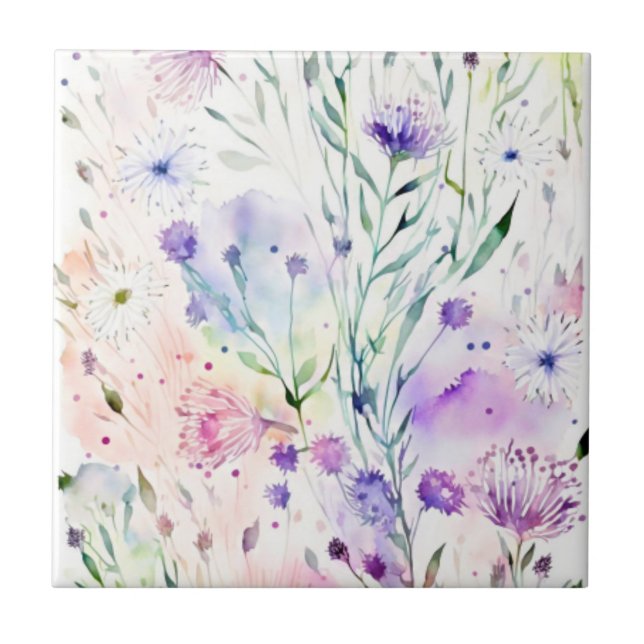 Watercolor floral ceramic tile (Front)