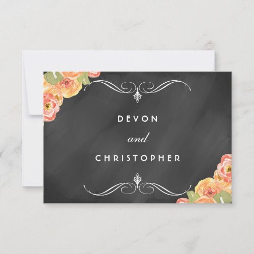 Watercolor Floral Chalkboard Wedding RSVP Cards