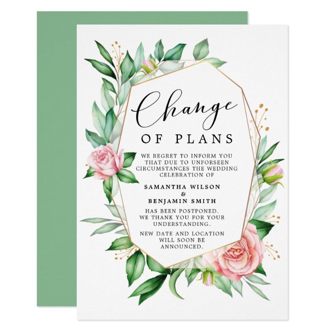 Watercolor Floral Change Of Plans Announcement