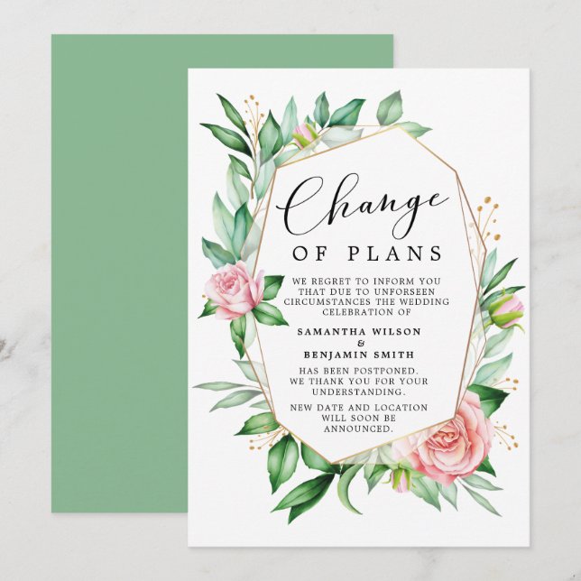 Watercolor Floral Change Of Plans Announcement (Front/Back)