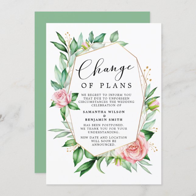 Watercolor Floral Change Of Plans Announcement (Front/Back)