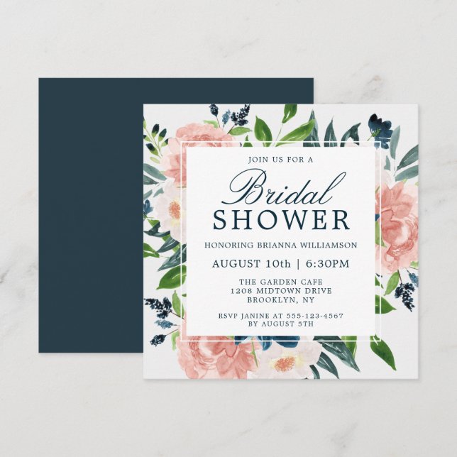 Watercolor Floral Charm Bridal Shower Invitation (Front/Back)