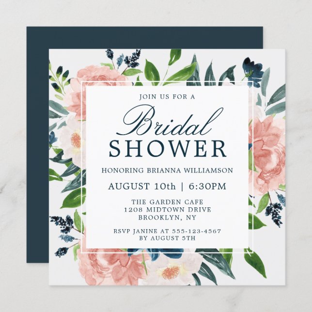 Watercolor Floral Charm Bridal Shower Invitation (Front/Back)