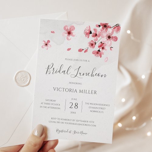 Watercolor Floral Cherry Blossom Bridal Luncheon Invitation