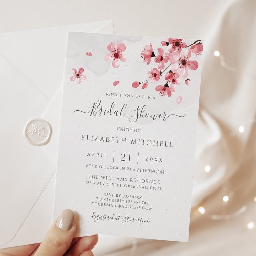 Watercolor Floral Cherry Blossom Bridal Shower Invitation
