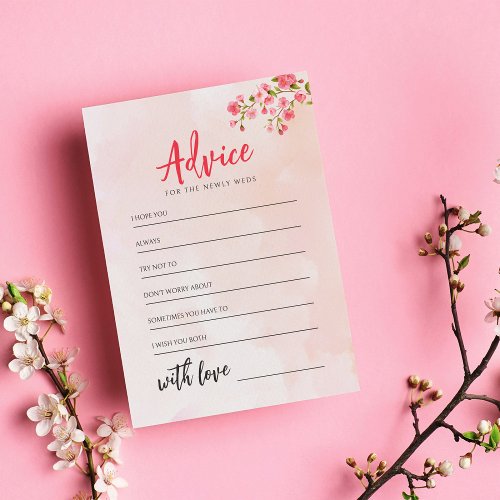 Watercolor Floral Cherry Blossom Spring Wedding Advice Card