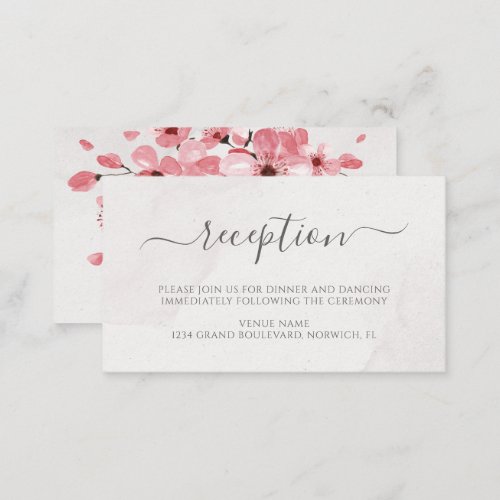 Watercolor Floral Cherry Blossom Wedding Reception Enclosure Card