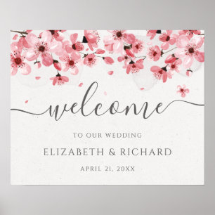 Watercolor Floral Cherry Blossom Wedding Welcome Poster