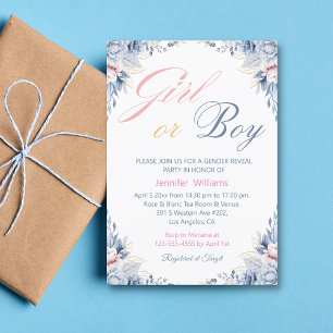 watercolor floral chic girl or boy gender reveal invitation