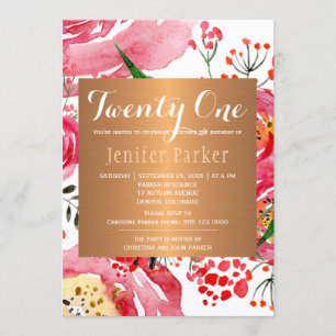 Watercolor floral chic glam birthday party invitation