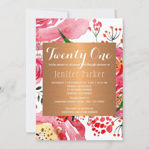 Watercolor floral chic glam birthday party invitation