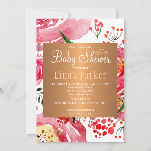 Watercolor floral chic monogram baby shower invitation