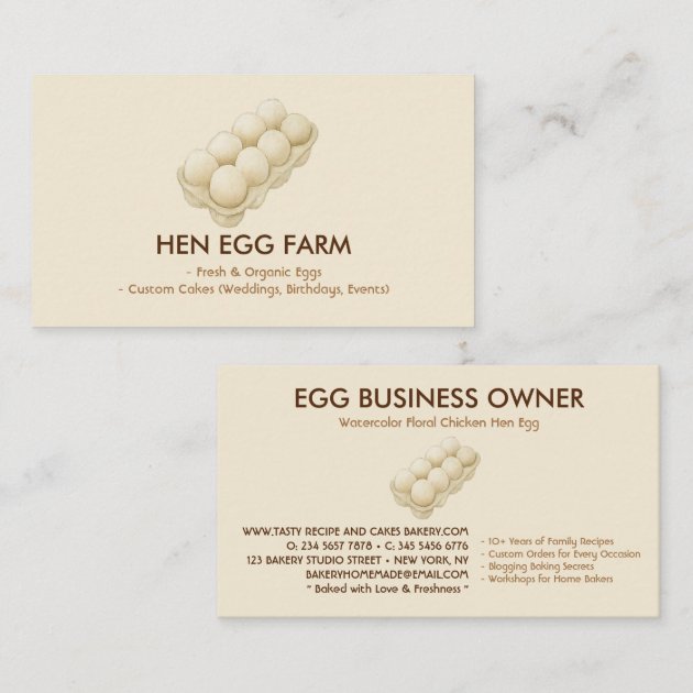 Watercolor Floral Chicken Hen Egg Farm beige Business Card