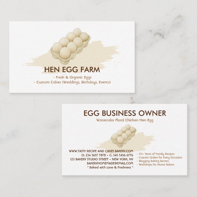 Watercolor Floral Chicken Hen Egg Farm Business Card