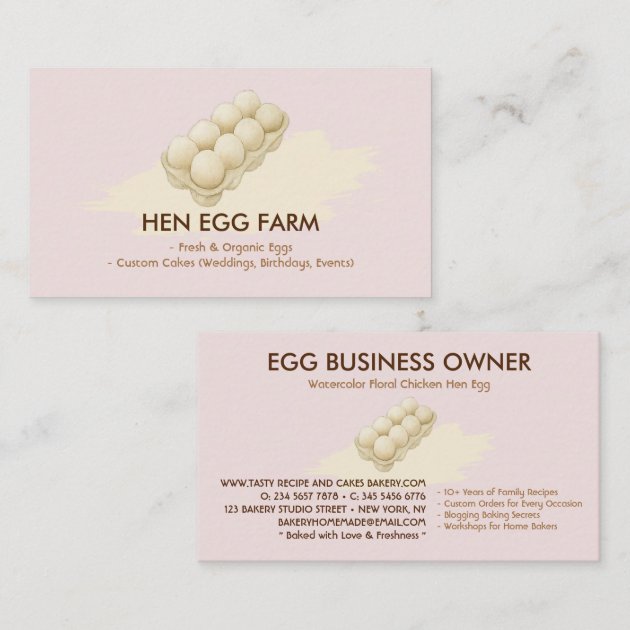 Watercolor Floral Chicken Hen Egg Farm pink Business Card
