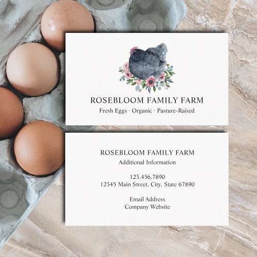 Watercolor Floral Chicken Hen Farm Fresh Eggs Business Card