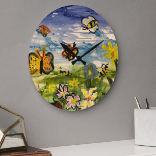 Watercolor Floral Children's Art Large Clock