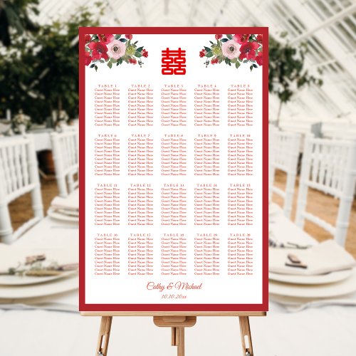 Watercolor floral Chinese wedding seating chart Foam Board