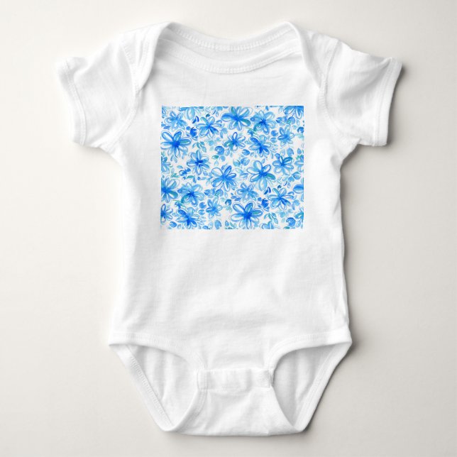 Watercolor Floral Chintz Cute Pattern Baby Bodysuit (Front)