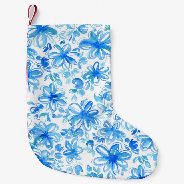 Watercolor Floral Chintz Cute Pattern Small Christmas Stocking (Front)