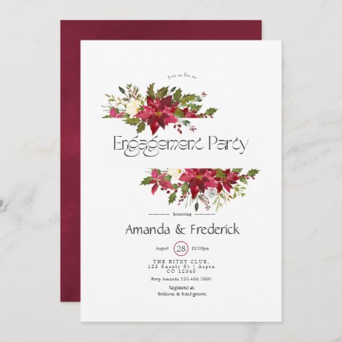 Watercolor Floral Christmas Engagement Party Invitation