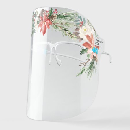 Watercolor Floral Christmas Flower Crown Face Shield
