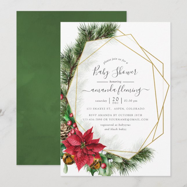 Watercolor Floral Christmas Geometric Baby Shower Invitation (Front/Back)