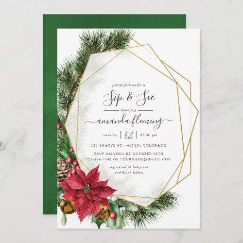 Watercolor Floral Christmas Geometric Sip and See Invitation