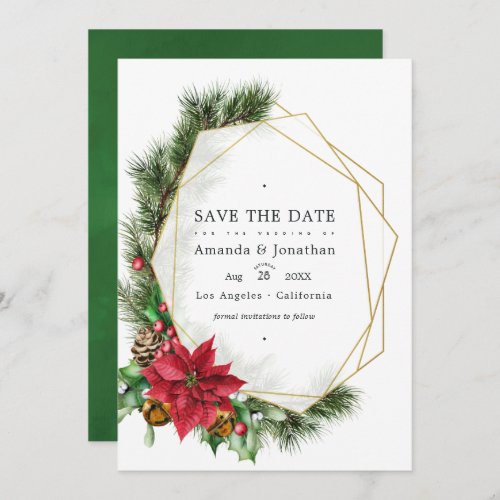 Watercolor Floral Christmas Geometric Wedding Save The Date