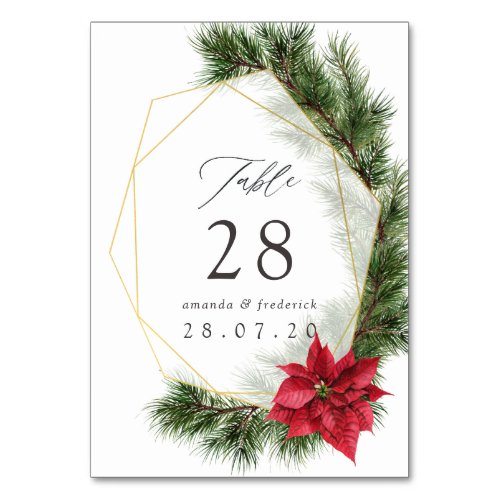 Watercolor Floral Christmas Geometric Wedding Table Number