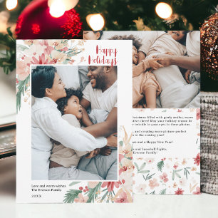 Watercolor Floral Christmas Holiday Photo Collage
