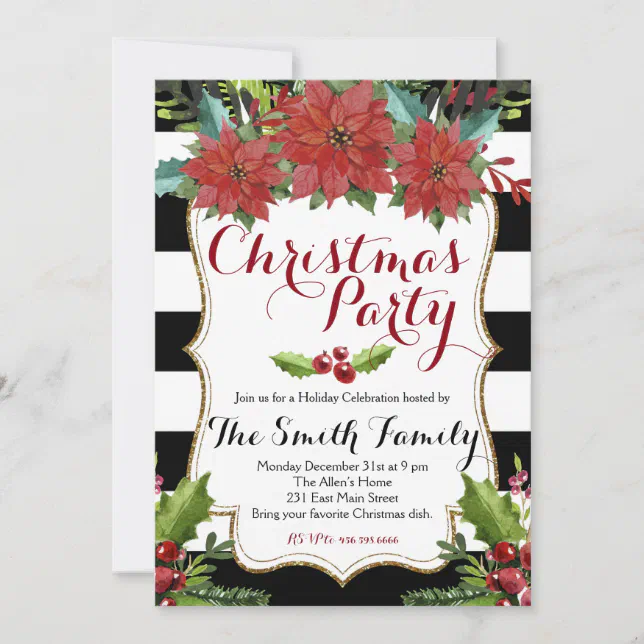 Watercolor Floral Christmas Party Invitation | Zazzle