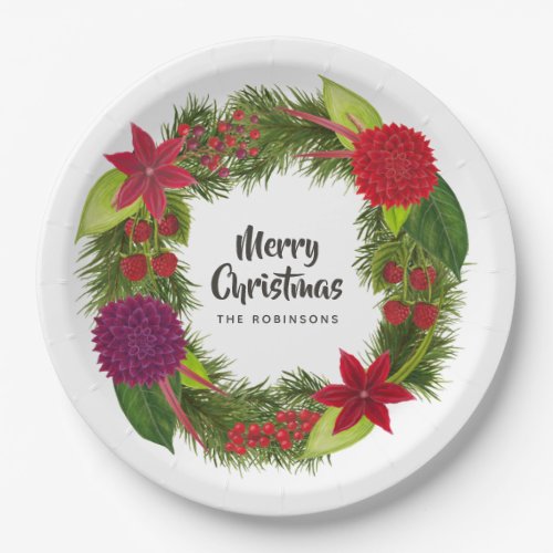 Watercolor Floral Christmas Party Paper Plates