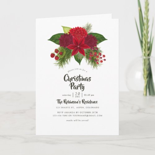 Watercolor Floral Christmas Party Photo Invitation
