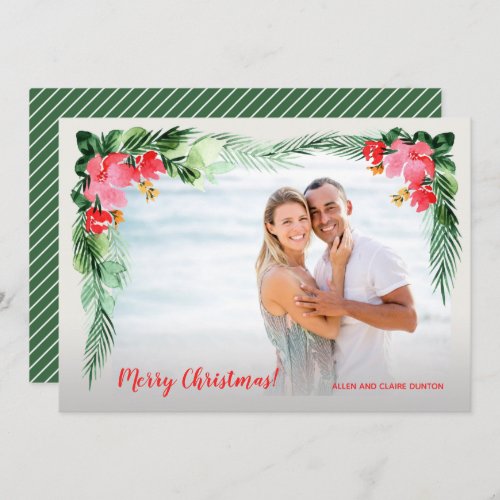 Watercolor Floral Christmas Photo Holiday Card