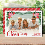 Watercolor Floral Christmas Photo Holiday Card<br><div class="desc">Christmas photo cards feature watercolor leaves and tropical flowers,  your favorite photo,  your names and greeting in chic lettering. Use ANY COLOR for the background on the back. *VERTICAL layout one for you in our store. Select high definition for best print quality.</div>