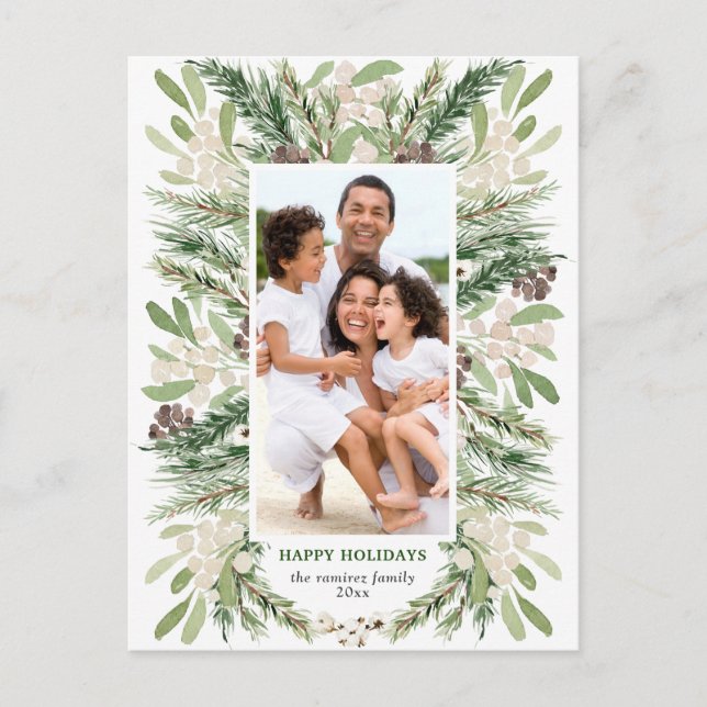 Watercolor Floral Christmas Photo Postcard (Front)